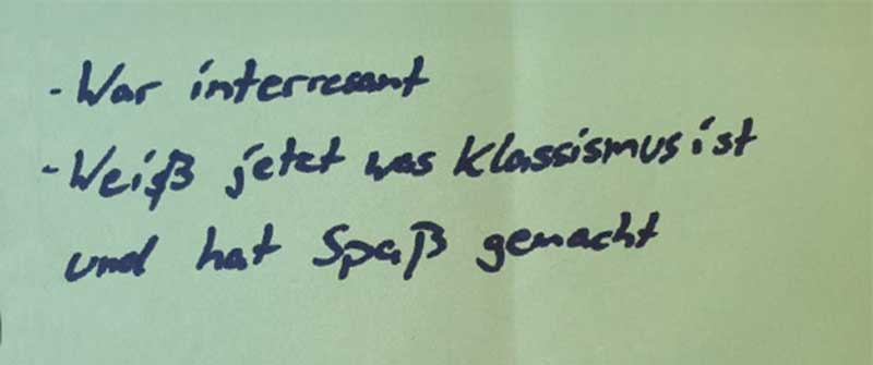 Rückmeldung: War interessant | Weiß jetzt was Klassismus ist und hat Spaß gemacht