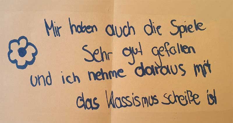 Rückmeldung: Mir haben auch die Spiele sehr gut gefallen und ich nehme daraus mit, dass Klassismus scheiße ist