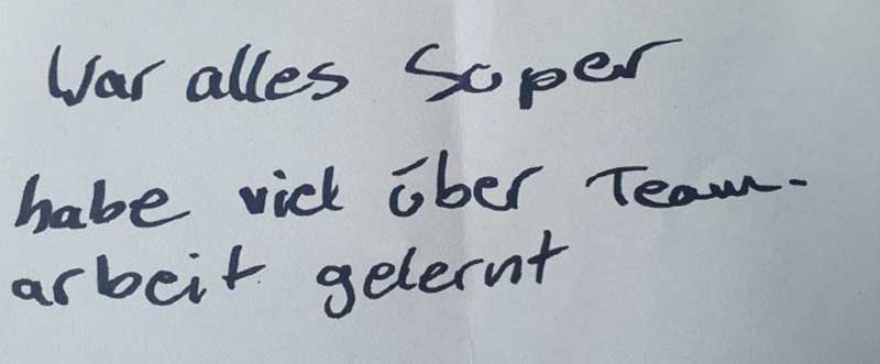 Rückmeldung: Weniger reden, mehr Spiele.