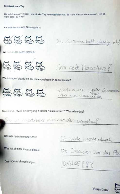 Rückmeldung: Dass Zusammenarbeit wichtig ist...